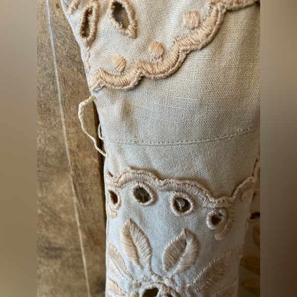 Vintage Original Franklin Embroidered Cutouts Shift Wiggle Dress M Linen Beige - Picture 6 of 16